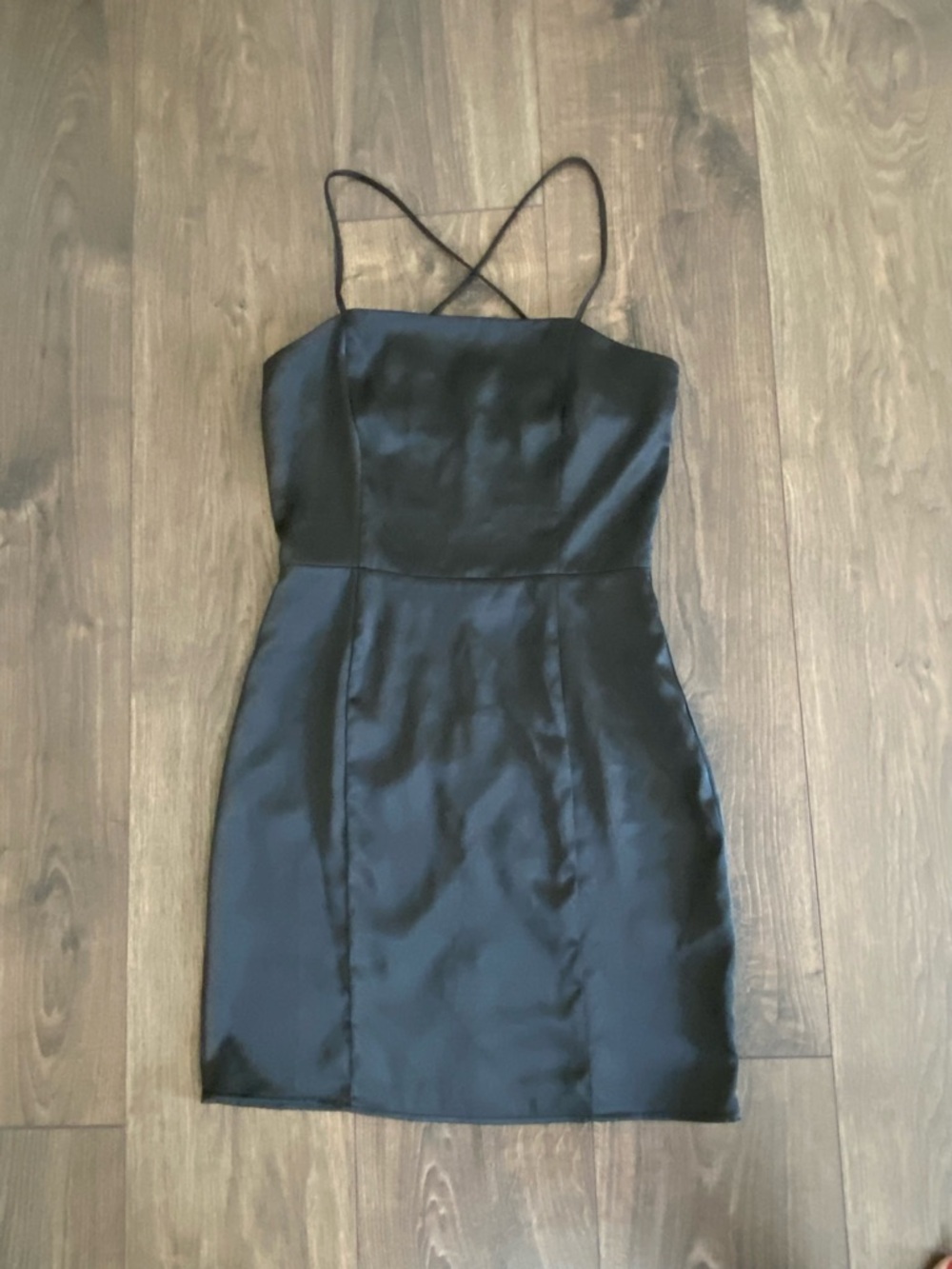 Topshop Black Satin Mini Dress with Crossback Straps